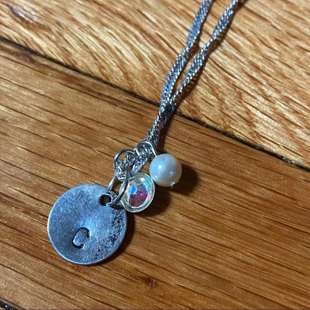 Monogram “C” Necklace, Vintage, Bead Accents